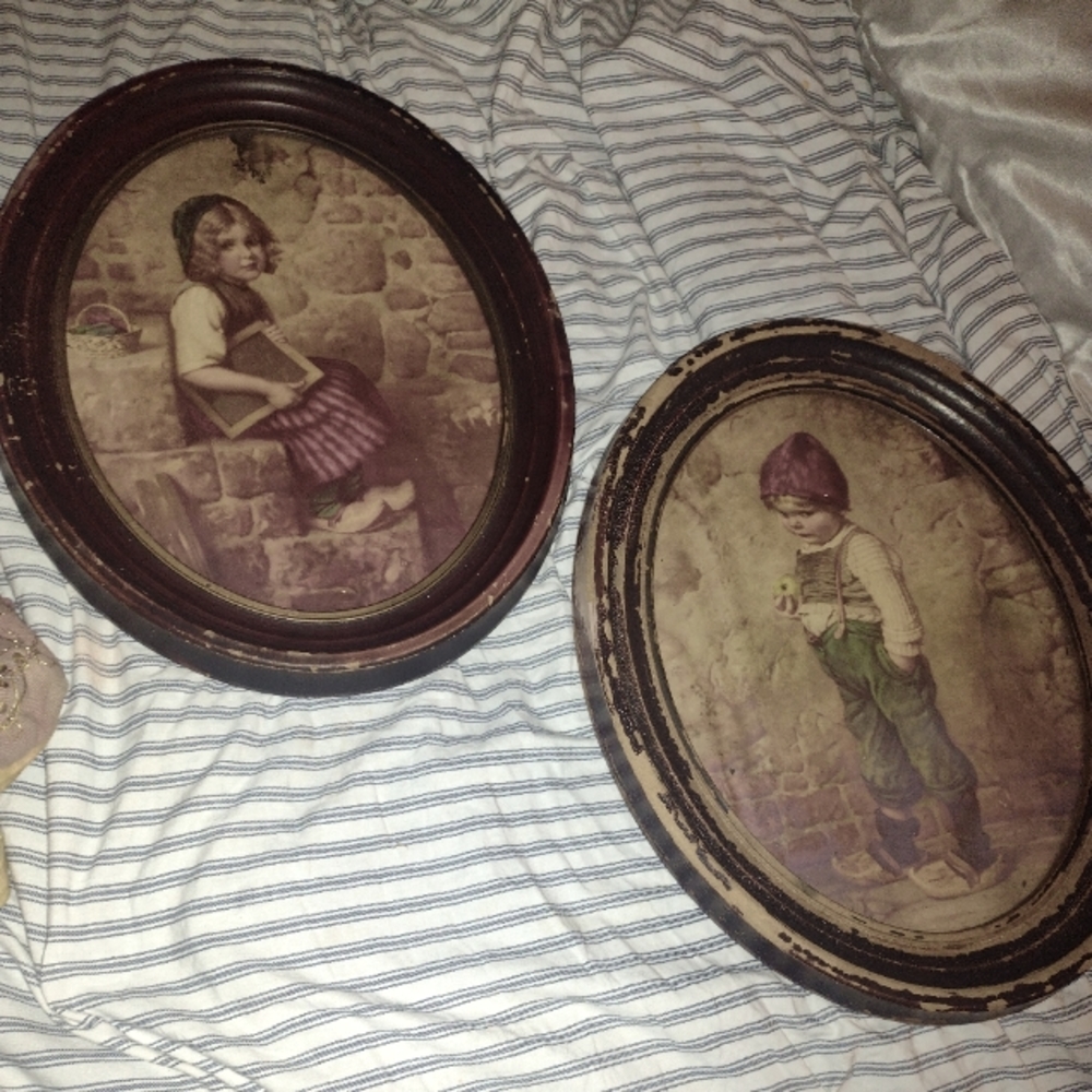 Vintage Hansel and Gretel Prints in  wooden antique frame
